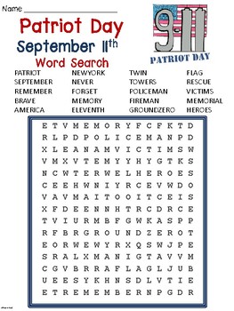 Patriot Day Word Search Printable