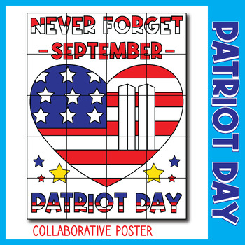 Preview of Patriot day Collaborative Art Poster| September 11 Coloring pages Activities