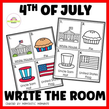 Preview of Patriotic 4th of July Write the Room Activity, Diffirentiated with Easier Words