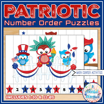 Preview of Patriotic Number Order Puzzles 4th of July Math Activities {Printable & Digital}