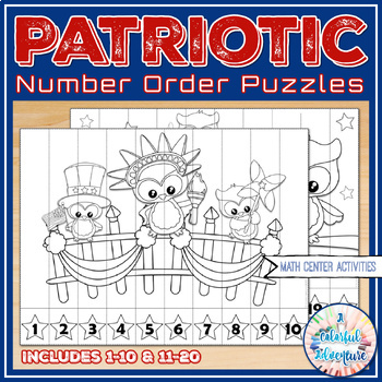 Preview of Patriotic Number Order Puzzles 4th of July Math Centers Activities {outlined}