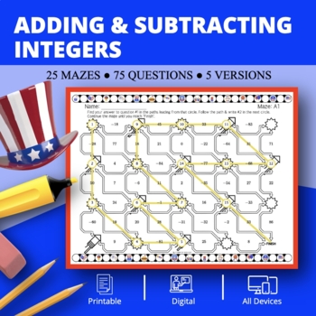 Preview of Patriotic: Adding & Subtracting Positive & Negative Integers Maze Activity