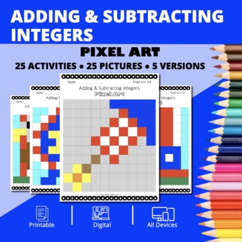 Preview of Patriotic: Adding & Subtracting Positive & Negative Integers Pixel Art Activity