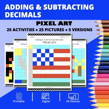 Preview of Patriotic: Adding and Subtracting Decimals Pixel Art Activity