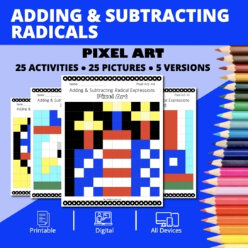Preview of Patriotic: Adding and Subtracting Radical Expressions Pixel Art Activity