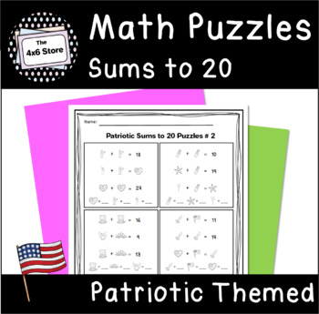 Preview of Patriotic Addition Sums to 20 Picture Math Logic Puzzles
