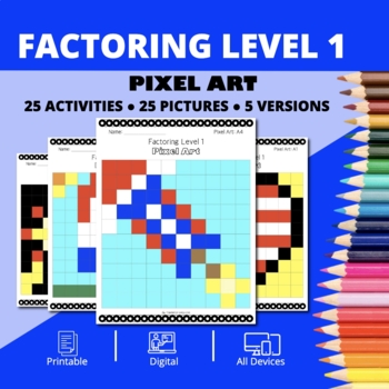 Preview of Patriotic: Algebra Factoring Level 1 Pixel Art Activity