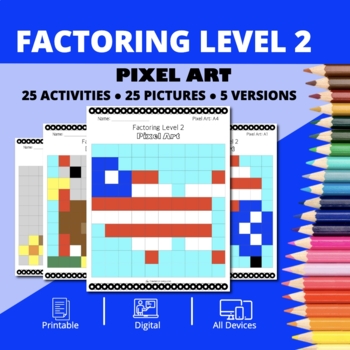 Preview of Patriotic: Algebra Factoring Level 2 Pixel Art Activity