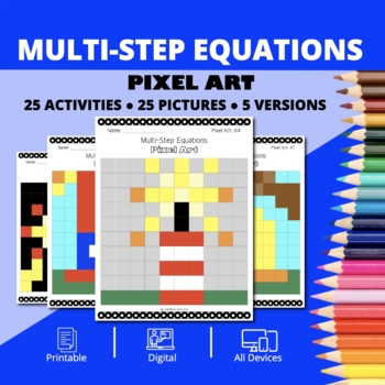 Preview of Patriotic: Algebra Multi-Step Equations Pixel Art Activity