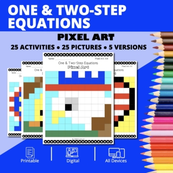 Preview of Patriotic: Algebra One & Two-Step Equations Pixel Art Activity