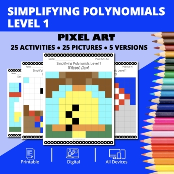 Preview of Patriotic: Algebra Simplifying Polynomials Level 1 Pixel Art Activity
