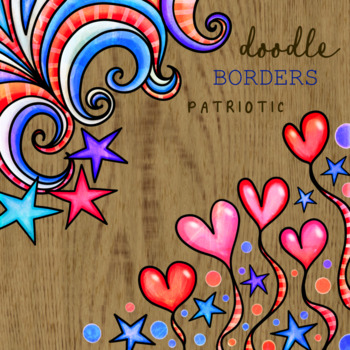 Preview of Patriotic American Fourth of July Watercolor Doodle Page Border Clipart