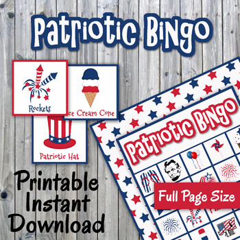 Patriotic Bingo Cards And Memory Game Full Page Printable Up To 30 Players