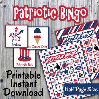 Preview of Patriotic Bingo Cards and Memory Game - Printable - Up to 30 players