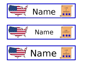 Preview of Patriotic Bookmark/Name plate  (editable)