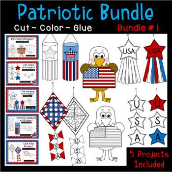 Preview of Patriotic Bundle #1 – USA Art Projects – American Flag Crafts – Cut & Color