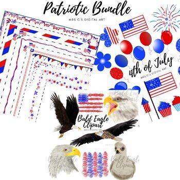 Preview of Patriotic Bundle | 4th of July Bundle | Borders, shapes, bald eagles and more ||