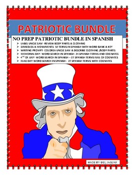 Preview of Patriotic Bundle of Word Searches in Spanish- No Prep- Memorial Day