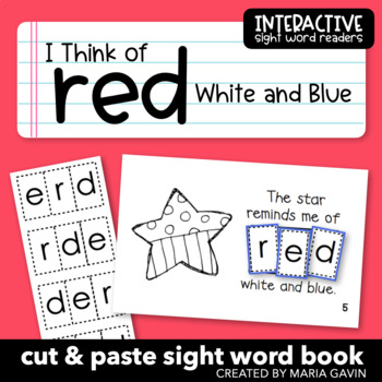 Preview of Patriotic Color Word Emergent Reader: "I Think of Red White and Blue" Book