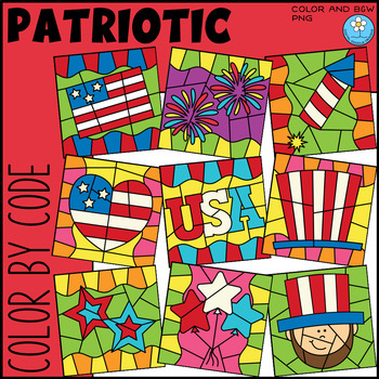 Preview of Patriotic Color by Code Clipart