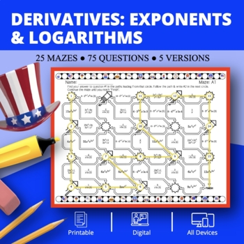 Preview of Patriotic: Derivatives Exponents & Logs Maze Activity