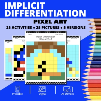 Preview of Patriotic: Derivatives Implicit Differentiation Pixel Art Activity