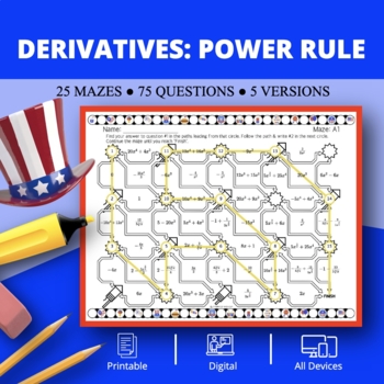 Preview of Patriotic: Derivatives Power Rule Maze Activity