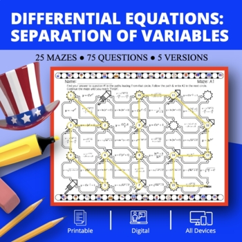 Preview of Patriotic: Differential Equations (Separation of Variables) Maze Activity