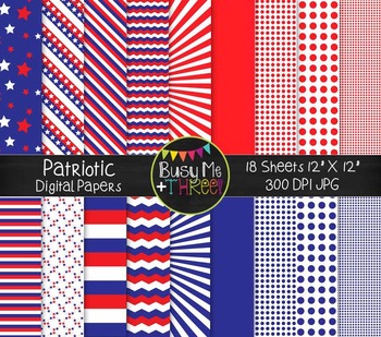 Preview of Patriotic Digital Papers | Commercial Use Digital Graphics | Red | White | Blue