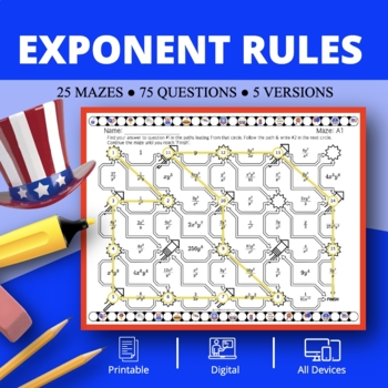Preview of Patriotic: Exponent Rules Maze Activity