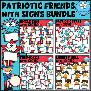 Preview of Patriotic Friends with Signs Clipart Bundle