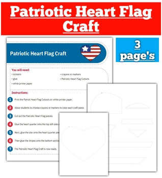 Preview of Patriotic Heart Flag Craft | Fine Motor and Art Skills | Patriot Day ⭐ Memorial
