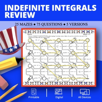 Preview of Patriotic: Indefinite Integrals REVIEW Maze Activity