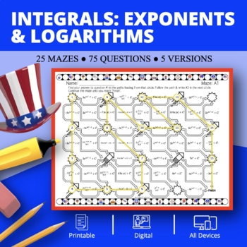 Preview of Patriotic: Integrals Exponents & Logs Maze Activity