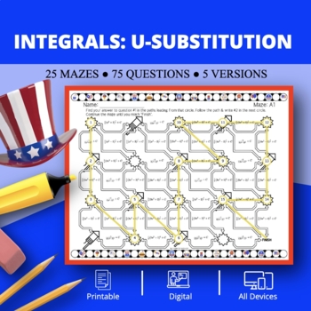 Preview of Patriotic: Integrals U-substitution Maze Activity
