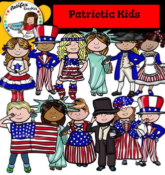 Preview of Patriotic Kids Clip Art - 4th of July  -Color and B&W-