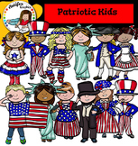 Patriotic Kids Clip Art - 4th of July  -Color and B&W-