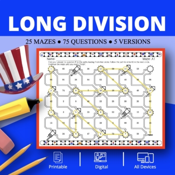 Preview of Patriotic: Long Division Maze Activity
