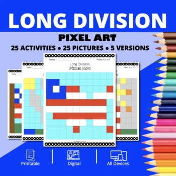 Preview of Patriotic: Long Division Pixel Art Activity