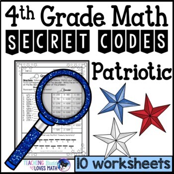 Preview of Patriotic Math Secret Code Worksheets 4th Grade Common Core