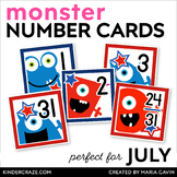 July Patriotic Monsters Calendar Numbers - Number Cards fo