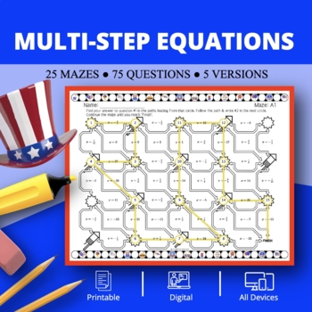 Preview of Patriotic: Multi-Step Equations Maze Activity