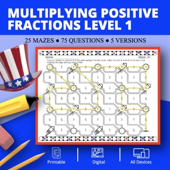 Preview of Patriotic: Multiplying Positive Fractions Level 1 Maze Activity