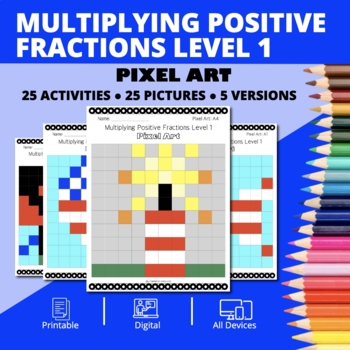 Preview of Patriotic: Multiplying Positive Fractions Level 1 Pixel Art Activity
