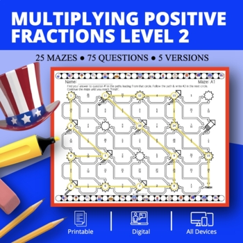 Preview of Patriotic: Multiplying Positive Fractions Level 2 Maze Activity