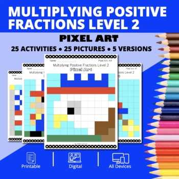 Preview of Patriotic: Multiplying Positive Fractions Level 2 Pixel Art Activity