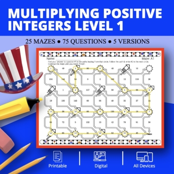 Preview of Patriotic: Multiplying Positive Integers Level 1 Maze Activity