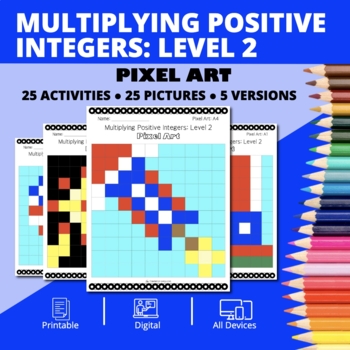 Preview of Patriotic: Multiplying Positive Integers Level 2 Pixel Art Activity