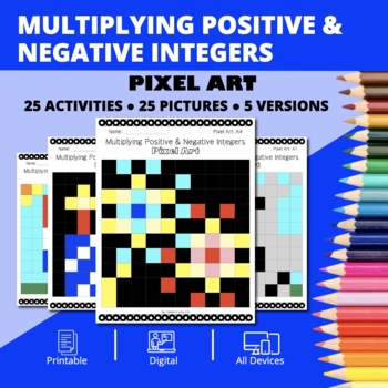 Preview of Patriotic: Multiplying Positive & Negative Integers Pixel Art Activity