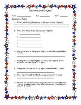 Preview of PATRIOTIC MUSIC QUIZ -DISTANCE LEARNING